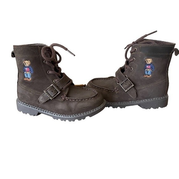 Polo Ralph Lauren Ranger Hi II Sweater Bear American Flag Buckle Boots Kid Sz 10 - Picture 4 of 8